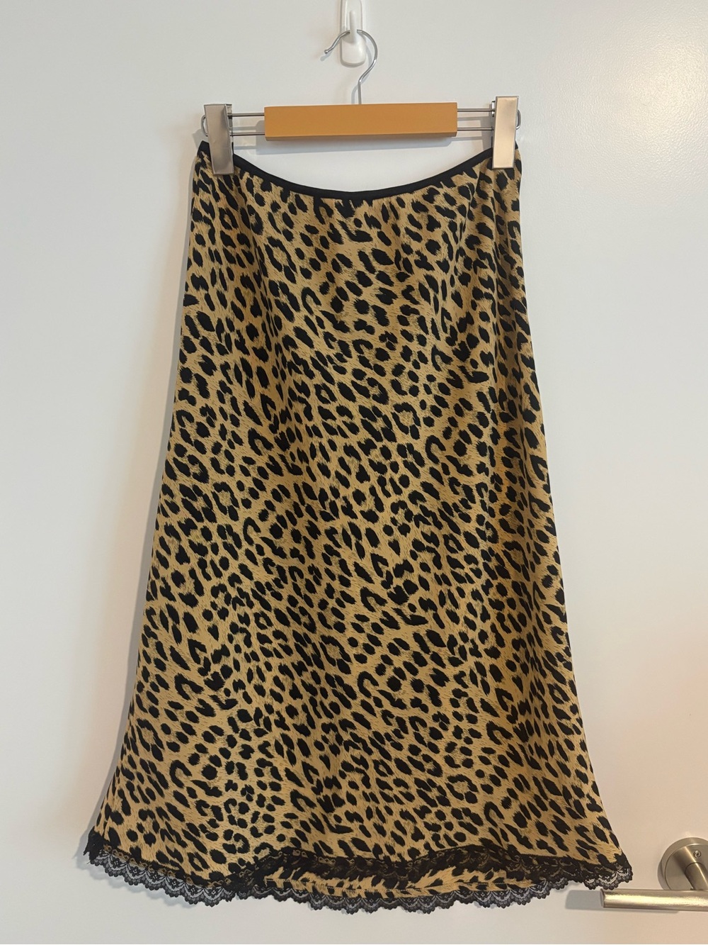 Animal Print Midi Skirt with Lace Trim - light brown/black